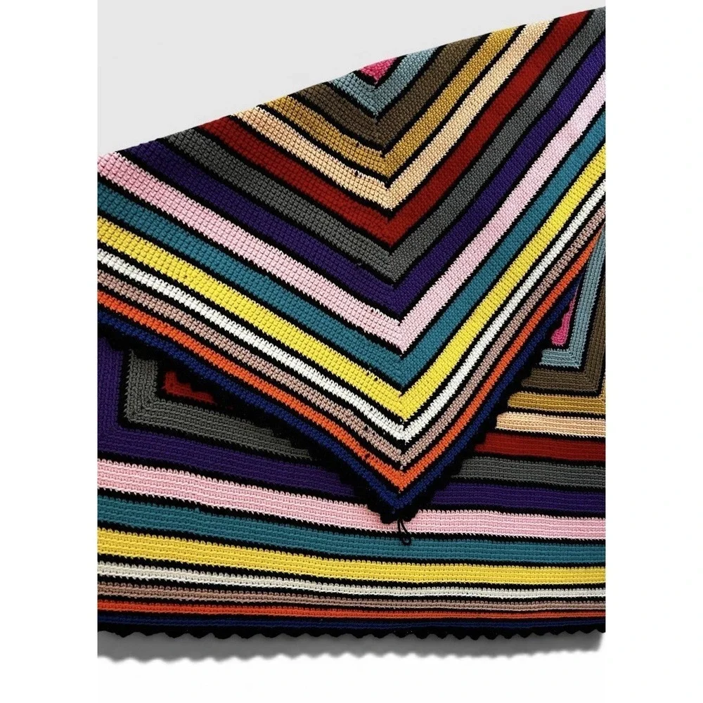 70s Hand Crocheted Boho/Retro Throw Blanket 50 X 56 Approx Multicolor Acrylic